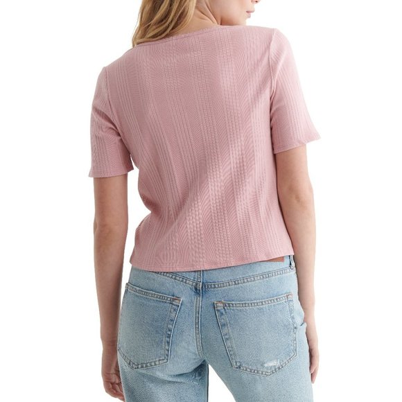 Lucky Brand Short Sleeve Slim Notch Neck Tee - Pale Pink - Picture 2 of 4